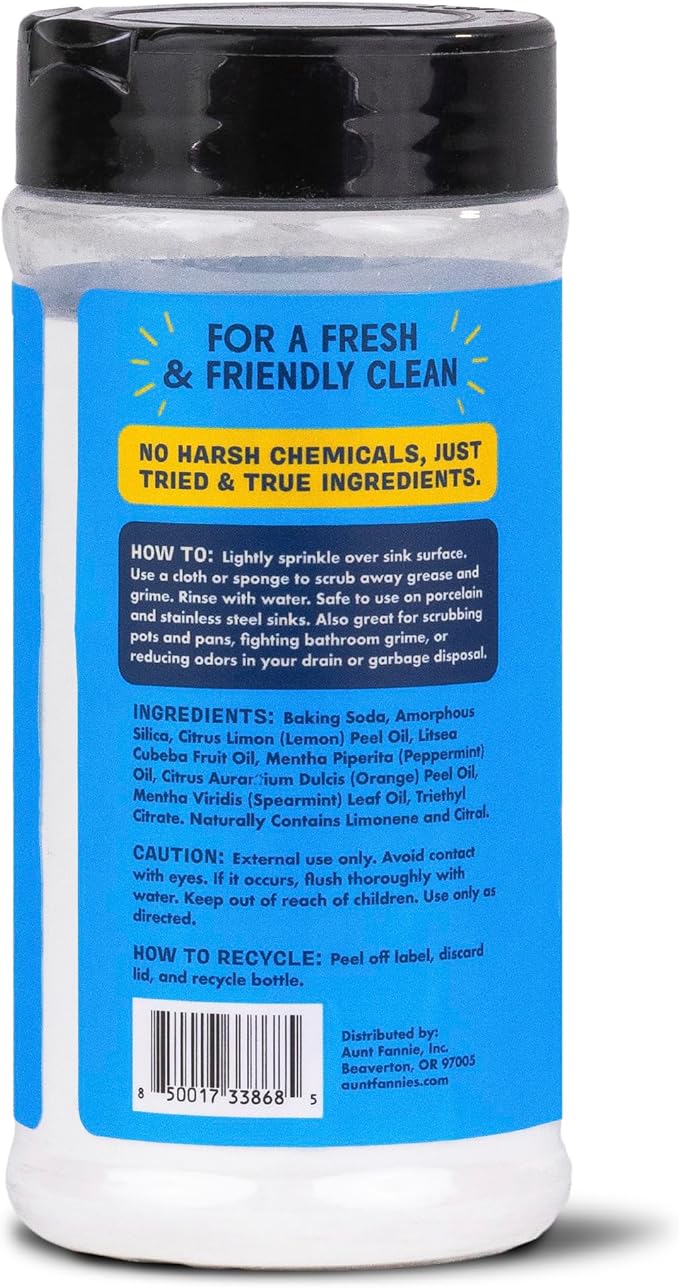 Aunt Fannie's Sink Refresher, Bright Lemon Powder Scrub and Odor Minimizer for Sinks, Drains and Garbage Disposals, 16 Ounces (Pack of 2)