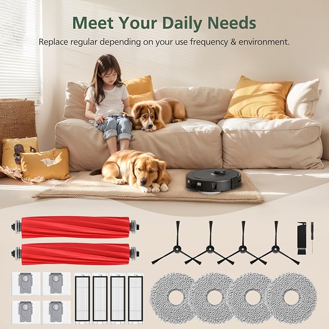 20 Pack Replacement Parts for Q Revo Robot Vacuum Cleaner Accessory Replacement Kits (2 Rolling Brushes + 4 HEPA Filters + 4 Dust Bags + 4 Mop Pads + 4 Side Brushes)
