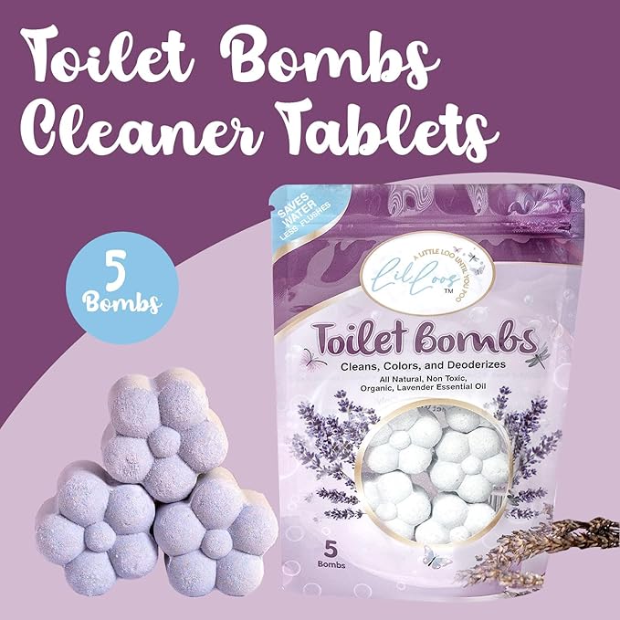 Essential Oil Toilet Bowl Bombs, Long-Lasting Freshness, Clean Toilet Freshener, Deodorizer (5 Tablets) (5 Count (Pack of 1), Lavender) ALL NATURAL NON-TOXIC