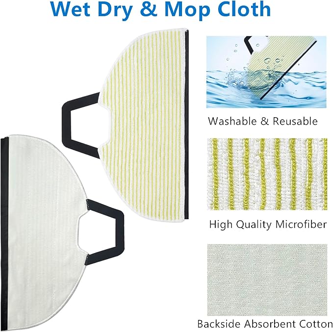 6 Mop Pads Compatible with Shark RV2610WA AV2610WA RV2620WA RV2410WD AI Ultra Robot Vacuum Mop Pads,2- in-1 Matrix Clean Robot Vacuum Models 6 Mop Pads, 2 Filter, 4 Side Brush