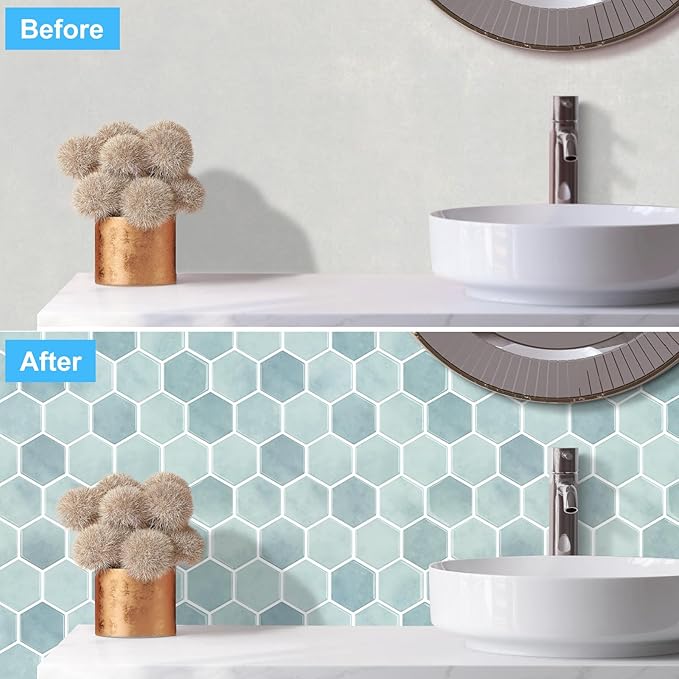 10-Sheet Hexagon Peel and Stick Backsplash for Kitchen, New Upgrade Premium Extra Thicker Design 3D Self Adhesive Wall Tiles, Large Stick on Tiles for Kitchen and Bathroom (12" x 12")