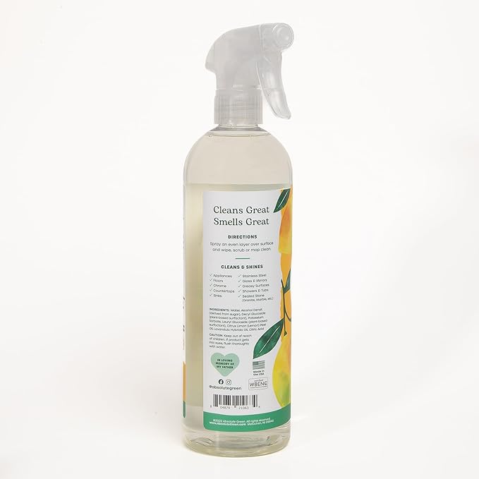 Absolute Green All Purpose Cleaner Spray, Non-Toxic, Kitchen, Bath, Countertop, Stainless, Safe around Kids + Pets, Natural Lemon Scent, 25 oz (1 Pack)