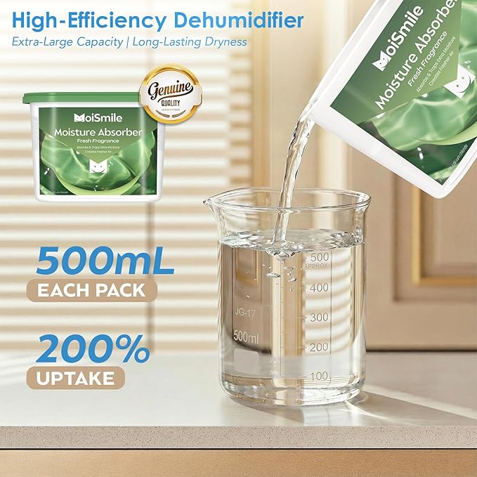 Moisture Absorbers, Efficient Fresh Scent Humidity Absorber ＆ Odor Eliminator Boxes, Refillable Car Dehumidifier for Closet, Bathroom, Basement＆ RV, 3 Pack