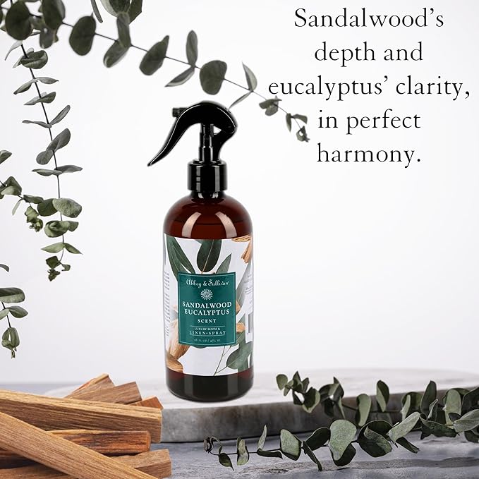 Abbey & Sullivan Linen Spray, Sandalwood Eucalyptus, Fabric Freshener and Odor Eliminator, Pack of 2, 16 oz