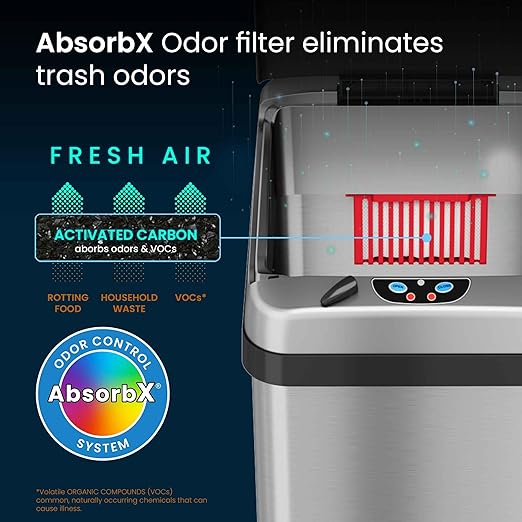 iTouchless 13 Gallon Automatic Touchless Sensor Kitchen Garbage Can with AC Adapter and Odor Filter Deodorizer, Includes Waterproof Reusable Vinyl Trash Sticker, Stainless Steel/13 Gal