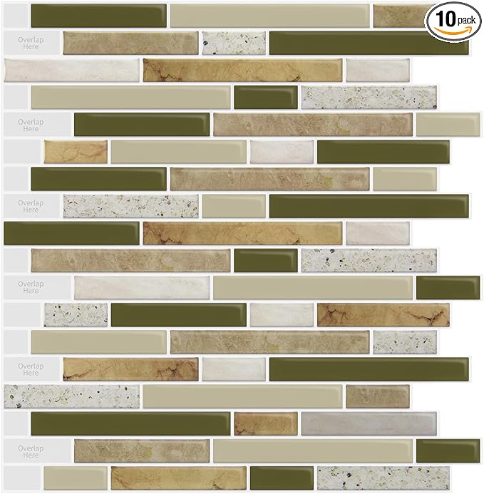 LONGKING 10-Sheet Self-Adhesive Peel and Stick Backsplash for Kitchen, Vinyl Decorative Tiles (Chrysophoron)