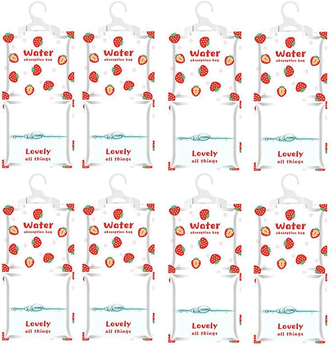 Moisture Absorbers Packets, 8 Pack - Eliminates Musty Odors for Fresher, Cleaner Air, Humidity Packs, Dessicant Packets, Hanging Closet Dehumidifier Bags(strawberry）