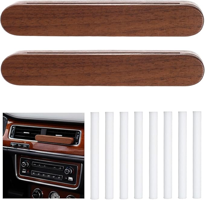 2Pcs Wood Car Air Freshener Perfume Vent Clip Car Perfume Diffuser with 8 Essential Oil Sticks Interior Car Vent Diffuser Clips For Cars Office Kitchen Bathroom Accessories