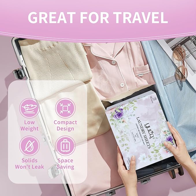 YUCO Travel Laundry Detergent Sheets 80 Loads Liquidless Detergent Sheets for Travel No Mess No Plastic Jug Concentrated Laundry Sheet Hypoallergenic Jasmine And Lily of the Valley Scent