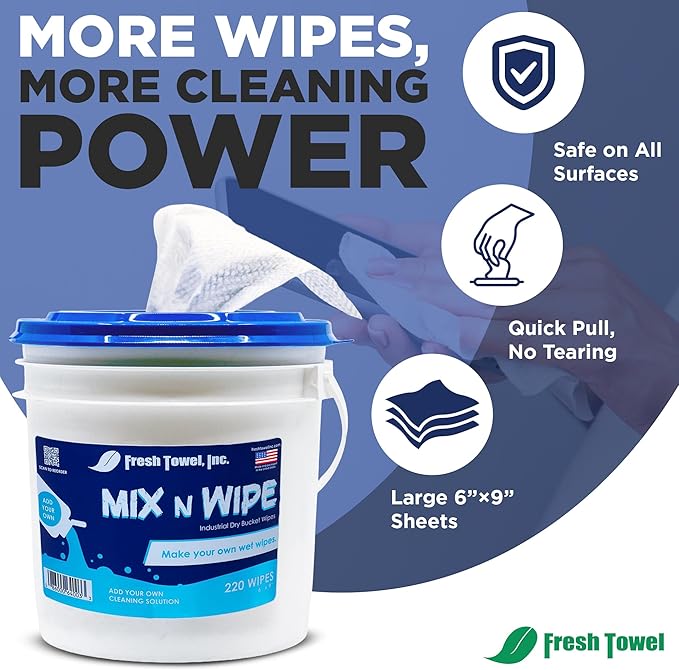 Fresh Towel Mix-N-Wipe Dry Wipes Refill, 1-Pack (220 Sheets) – Make Your Own Wet Wipes – 6" x 9" Sheets – Bulk Paper Towels