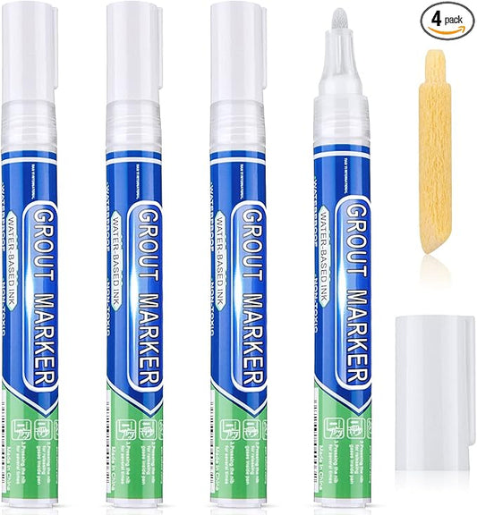 Zonon Grout Wall Pen Tile Paint Markers Grout Repair Sealer Pen for Bathrooms Kitchen Porch Patio Repair Refresh(4,White)