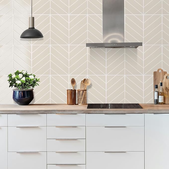 Peel and Stick Backsplash for Kitchen,New Upgrade Herringbone Premium Tiles,Stick on Subway Tile Peel and Stick for Bathroom,Beige 10-Sheet.