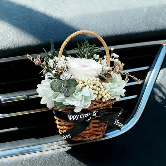 Car Air Freshener Basket with Air Vent Clip, Cute Car Accessories for Women - Mini Car Vent Flowers Rose, Car Interior Decorations for Birthday, Home & Office Decor