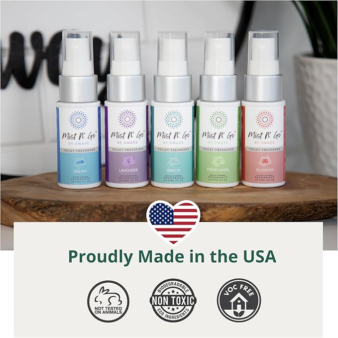 Mist N’ Go by Omaze Travel Bathroom Spray for Toilet Spray Odor Eliminator - Travel Toilet Spray for Bathroom Air Freshener Spray for Bathroom Deodorizer - Breeze Travel Size (1oz x1)