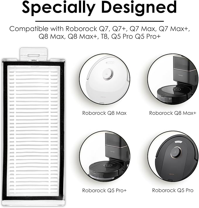 (4 Pack) Q5 Max+ Replacement HEPA Filters Compatible With Roborock Q5 Max+, Q5 Pro, Q5 Pro+, Q8 Max, Q8 Max+, Q7, Q7+, Q7 Max, Q7 Max+, Q5 Duoroller+ Robot Vacuum Cleaner, Replacement Parts Filters