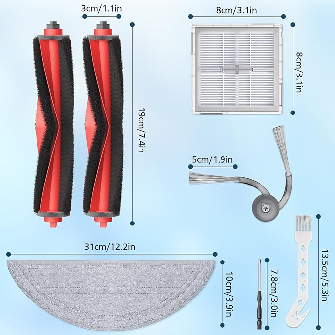 20Pcs Q10 S5+ Accessories for Roborock Q10 S5 / Q10 S5+ Robot Vacuum, Replacement Parts with 2 Main Brush, 6 Mop Pads, 4 HEPA Filters, 6 Side Brushes, 2 Tools