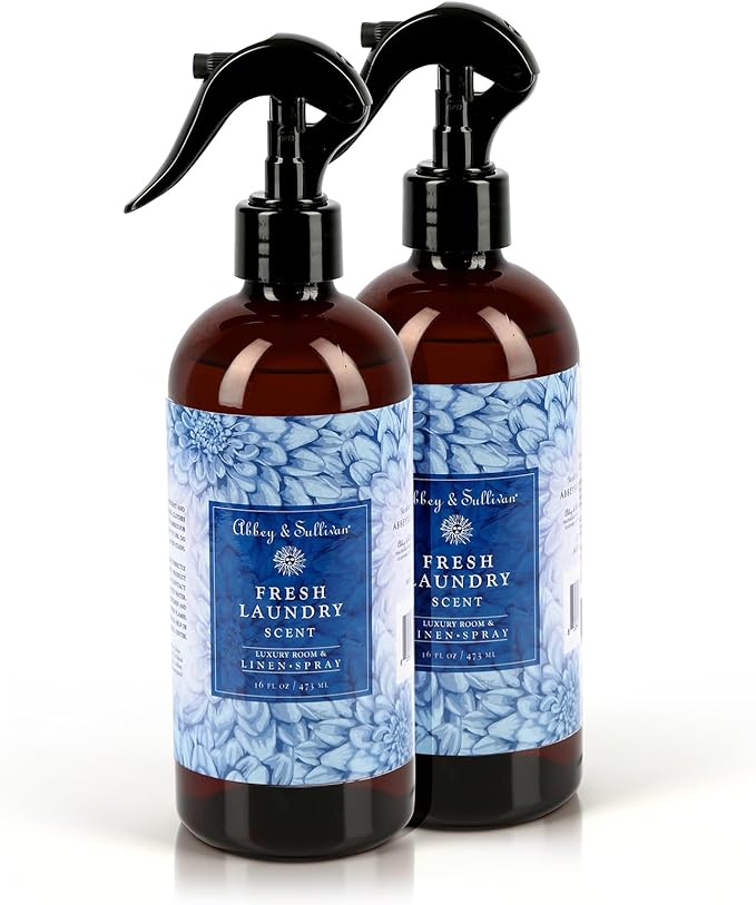 Abbey & Sullivan Linen Spray, Fresh Laundry Scent with Fresh Green Floral Musk, Pack of 2, 16 oz