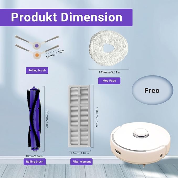 18-Pack‌ Narwal Freo Robot Vacuum Replacement Parts Kit Compatible with Narwal Freo Robot Vacuum ONLY (NOT for X Ultra/Z Ultra/Z Plus)