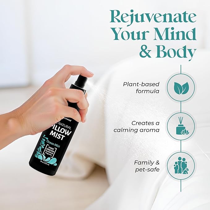 Aromasong All Natural Pillow Spray for Deep Sleep- Holiday Gift Pack of Lavender, Ocean Mist, and Eucalyptus Included - Calming Linen & Bedtime Natural Essential Oil Mist Spray for Sleeping