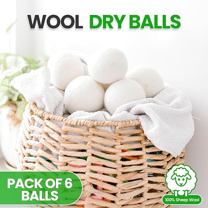 Unique Craft Wool Dryer Balls for Fewer Wrinkles - Reusable Dryer Wool Balls for Saves Drying Time, Chemical-Free Premium New Zealand Fabric Softener Balls | White (Pack of 6)