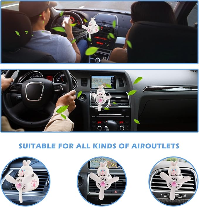 Car Air Freshener Cute Cartoon Rabbit Pilot Car Diffuser Rotating Propeller Automotive Air Outlet Fan Creative Car Perfume Decoration Cool Car Accessories