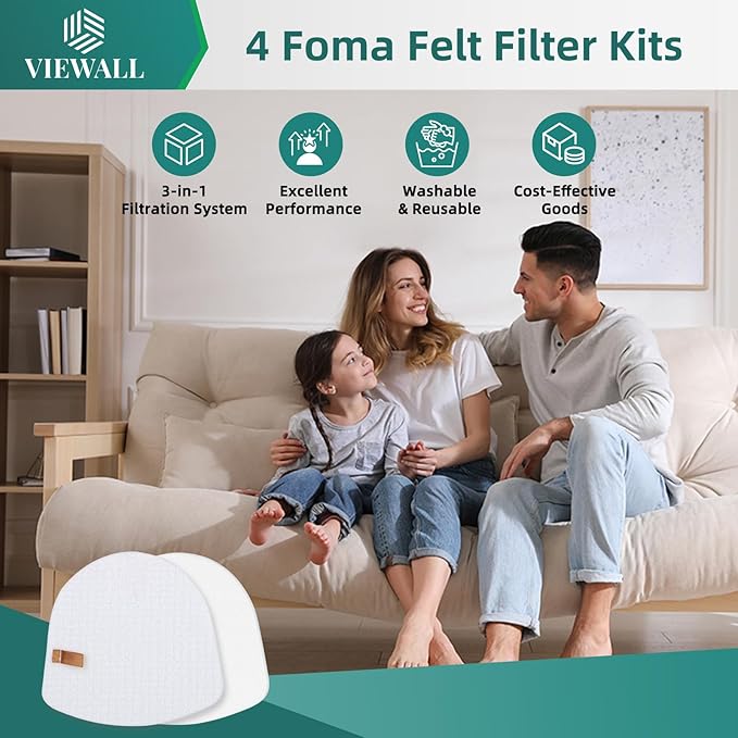 VIEWALL 4 Felt + 4 Foam Filter for Shark UV725 UV650 ZU560 ZU560C ZU561 ZU562 ZU660 ZU570 ZU572 ZD201 CU530 ZD400 ZD402 Rotator Navigator Zero-M Lift-Away Speed Upright Vacuum, Part XFFK560, XHFZD400
