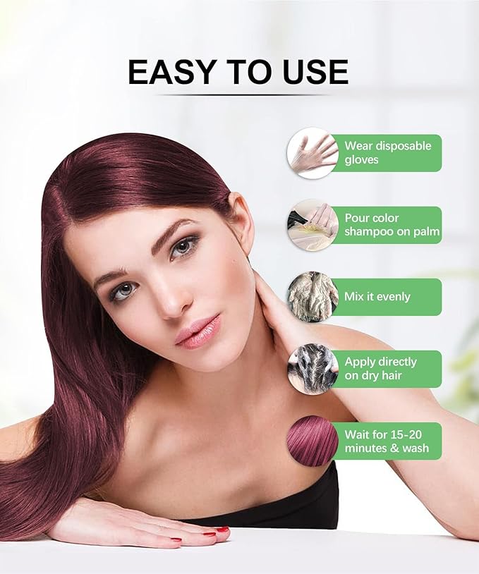 Herbishh Hair Color Shampoo for Gray Hair Wine Red 500 ML - Dye Shield or Defender - Hair Color Stain Remover Wipes - Travel Pack With 5 Wipes