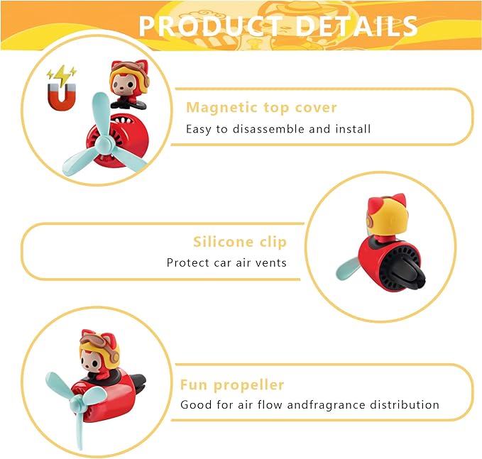 Car Air Fresheners Cute Cartoon Fox Pilot Car Diffuser Rotating Propeller Automotive Air Outlet Fan Creative Car Perfume Decoration Funny Car Interior Accessories