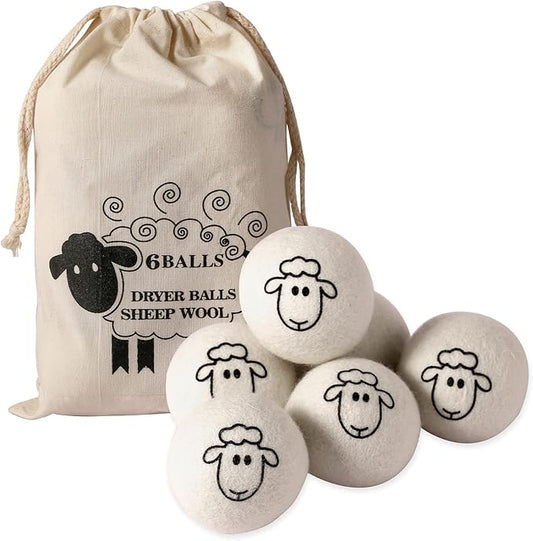 Dryer Balls Laundry Reusable - XL Wool Dryer Balls - Handmade Cute, Extra Large Dryer Balls, Shorten Drying Time, Organic Wool - Dry 1000+ Loads (6 Pack Sheep Pattern)
