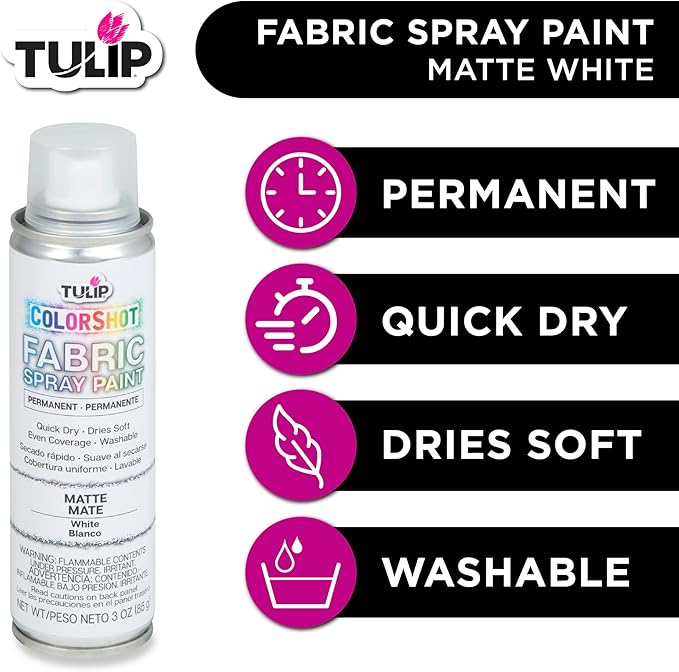Tulip ColorShot Instant Fabric Spray Paint, Permanent Color Spray-On Fabric Paint, 3oz. White