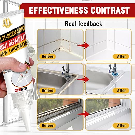 Tile Grout Repair Kit, 2 Pack White Grout Sealer for Shower, Bathroom, Tile, Kitchen, Waterproof Grout Cleaner Restore and Renew Floor, Tile Gaps, Joints, Lines