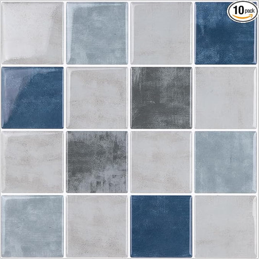 Peel and Stick Backsplash, New Upgrade Design 9" x9"Square Marble Tiles,3D Adhesive Premium Mosaic Tiles, Peel and Stick Tiles for Kitchen,Bathroom, Wall Tile竊?0-Sheet竊?