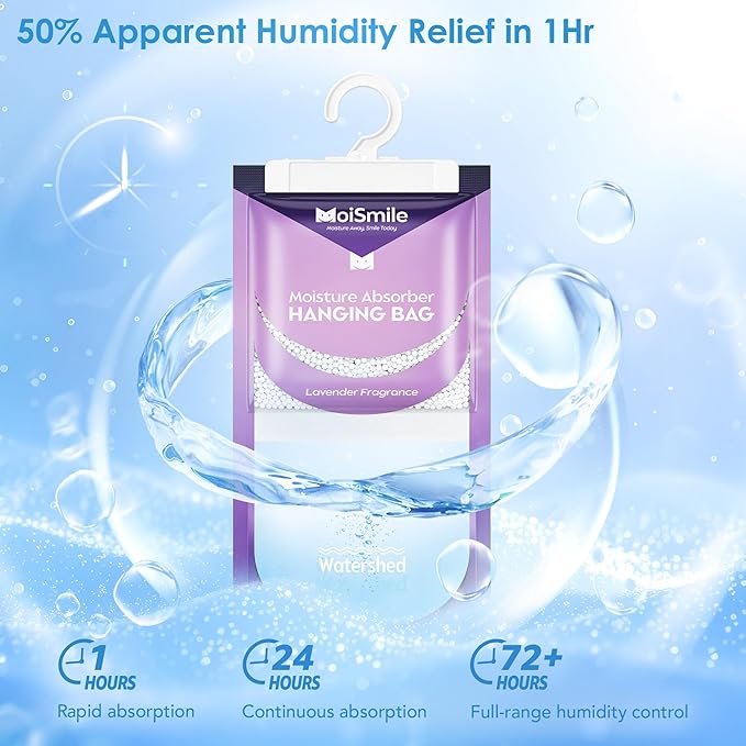 Moisture Absorbers 30 Pack Lavender Fragrance, Hanging Closet Dehumidifier Bags, Humidity Absorber, Compact Eliminates Odors Humidity Packs for Car, Bathroom, Bedroom, Basement, 9.8OZ