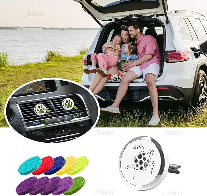 AUEAR, Turtle Car Diffuser Vent Clip - 30mm Aromatherapy Essential Oil Metal Car Diffuser Vent Clips with 10 Refill Pads