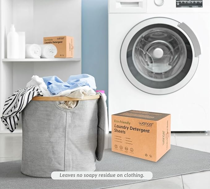 Wenge laundry sheets detergent eco friendly - 240 Sheets - Clear Plastic-Free Naturally Hypoallergenic Liquid Less Washing Sheets for Home Dorm Travel Camping (Unscented)