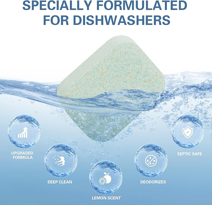 6-Pack Dishwasher Detergent, Deep Cleaning Dishwasher Formula Tablets, Dishwasher Safe, Removes Limescale, Odors, Hard Water Residue, Suitable for All Dishwashers (Lemon Scent)