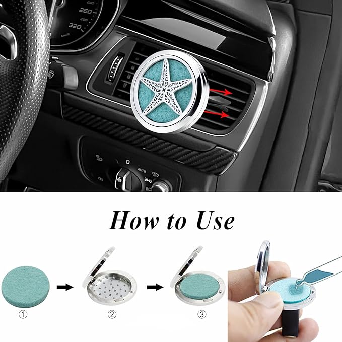 AZNECK Car Diffuser Vent Clip Car Essential Oil Diffuser Vent Clips Air Freshener 10 Felt Pads Starfish Mother's Christmas Birthday Car Accessories Gifts for Women & Men