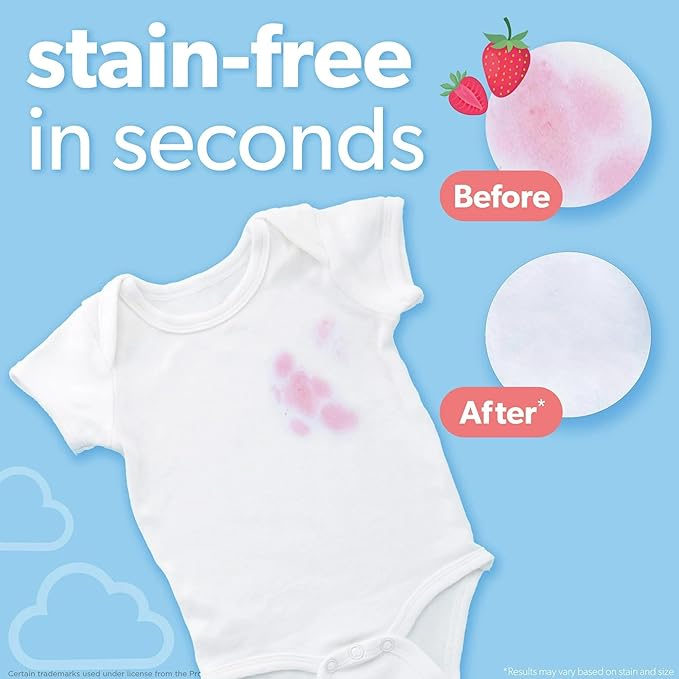 Dreft Stain Remover Wipes for Baby Clothes – Travel Size Stain Remover, Individually Wrapped for On-the-Go Use – Mild on Skin & Safe for Baby Clothes – 20 Count