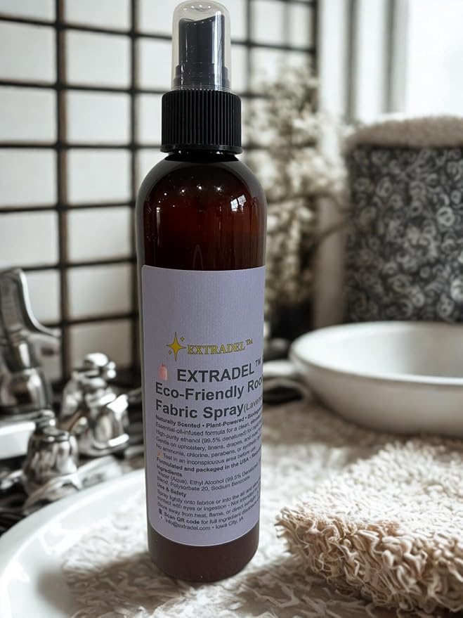 EXTRADEL™ Premium Eco-Friendly Room & Fabric Freshener, Plant-Based, Essential Oil Scent, Biodegradable (Lavender & Cedarwood Blend) 8 fl oz