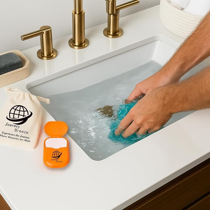 Travel Laundry Detergent Sheets with Universal Sink Stopper – 50-Count Travel Detergent Sheets and Flat Silicone Sink Stopper for Sink Washing in Hotels, Cruises & Camping