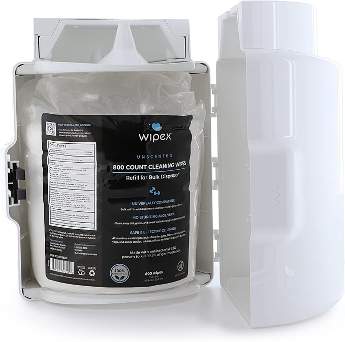Wipex Fitness Wipes Refill - 800ct Antibacterial Hand Sanitizing Wipe with Safe Plant Based Cloth, Bulk Commercial Size - Great for Gyms, Studios, Clubhouse & Public Facilities