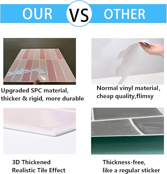 Peel and Stick Tile，New Upgrade Thicker Design Self Adhesive 12" x 12" Large Premium Peel and Stick Backsplash for Kitchen,Bathroom, Living Room, RV Etc（10-Sheet）.