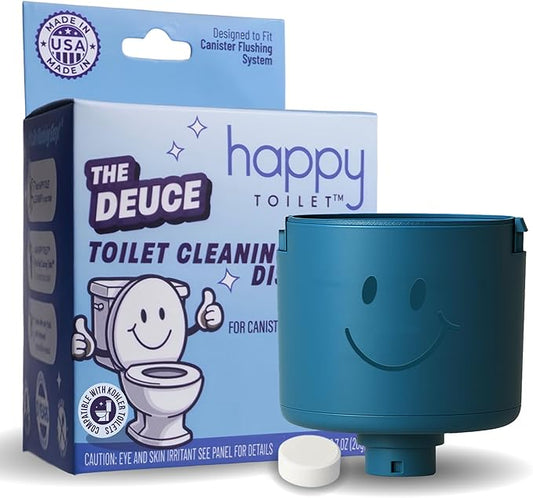 Happy Toilet Cleaner Deuce - Compatible w Kohler Toilets & Canister Flushing Systems - Automatic Toilet Bowl Cleaner - Easy to Install Toilet Tablet Holder, Self-Cleaning Toilet System