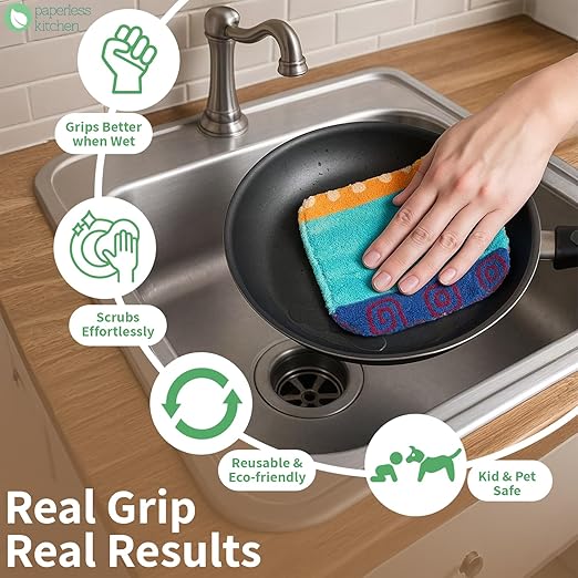 Ultimate Paperless Cleaning Kit – 12 Reusable Scrub Pads + 12 Swedish Dishcloths for a Zero-Waste Kitchen