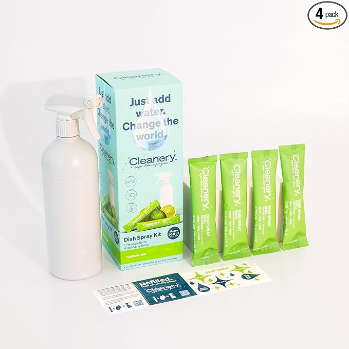 Dish Spray Cleaner Starter Kit with Reusable Bottle + 4 Lime Refills; Makes 24oz each