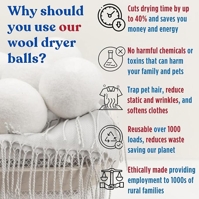 Essential Oils for Laundry + White Wool Dryer Ball Set, 4 White Dryer Balls & Essential Oil Set Bundle, 6 Most Popular Pure Therapeutic Grade Oil Set, and Organic Wool Dryer Ball Set