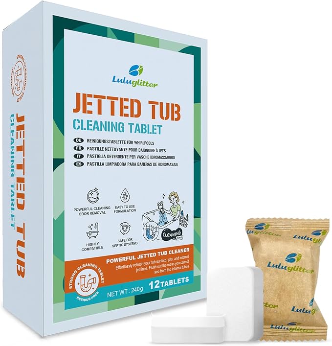 Jetted Tub Cleaner Bathtub Tabs 12 Cleaning Tablets Compatible with Whirlpool Spa Bath System Jets Whirl Tubs Removes Scale Residue 1 Year Supply