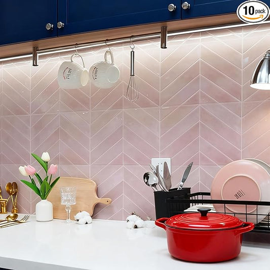 Peel and Stick Backsplash for Kitchen,New Upgrade Herringbone Premium Kitchen Backsplash,Stick on Subway Tile Peel and Stick Backsplash,Pink 10-Sheet.