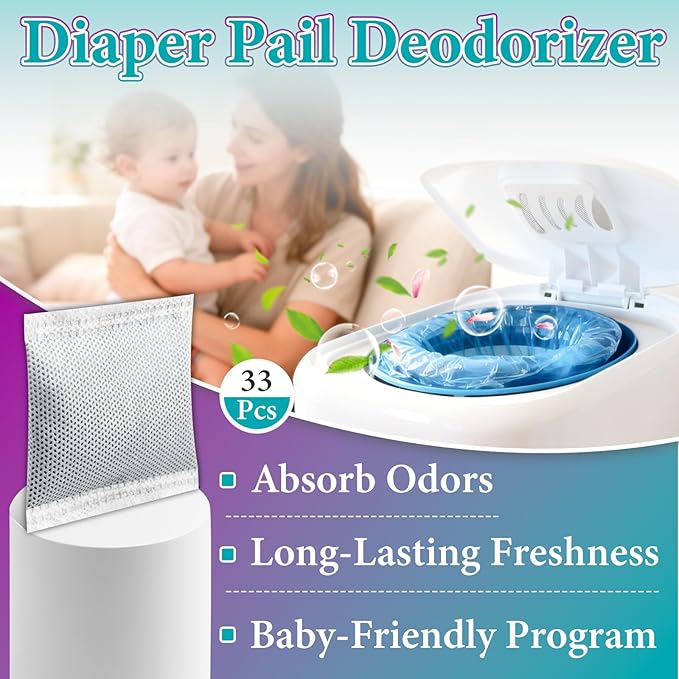 33 Pcs Diaper Pail Deodorizer Carbon Filters, Compatible with Diaper Genie Complete & Expressions Pail, Diaper Pail Odor Absorber Carbon Filter Refills, Keep Home Fresh