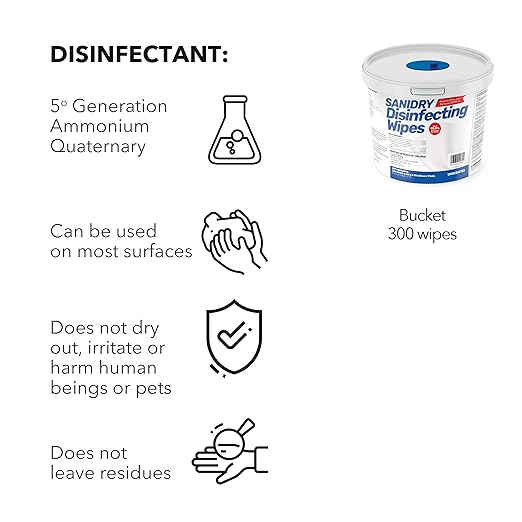 Rosmar SaniDry Disinfecting Wipes, 300 Count, EPA Approved, Unscented, White, Nonabrasive, Multi-Surface Cleaning Wipes, for Use in Health Facilities, Schools, Industrial, Household